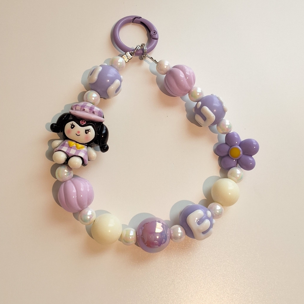 Kuromi Purple Beaded Wristlet Charm / Phone Chain / Bag Charm